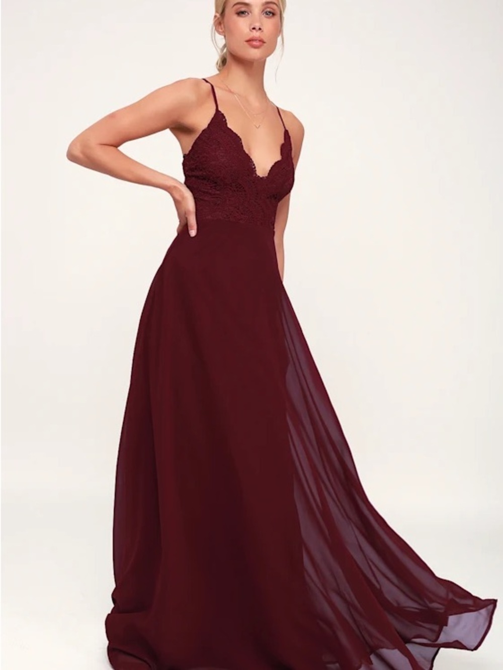 Lulu's Burgundy Lace Bodice Maxi Dress Medium